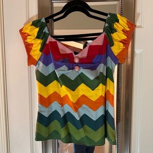 Size 14 (UK) (10 US) Collectif Buttoned Rainbow Blouse